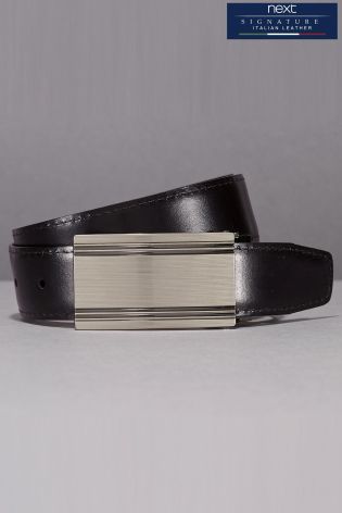Tan Signature Italian Leather Reversible Plaque Belt